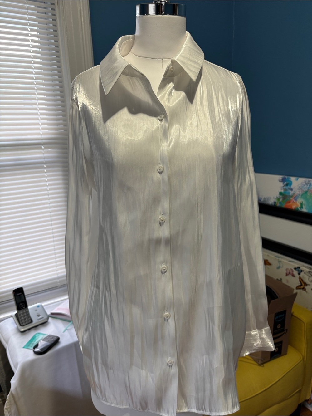Endless Rose Ivory Satin Button-Down Blouse